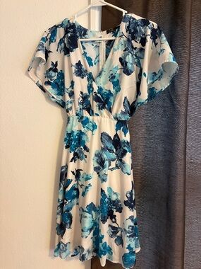 C. Luce White Dress with Blue Floral Print